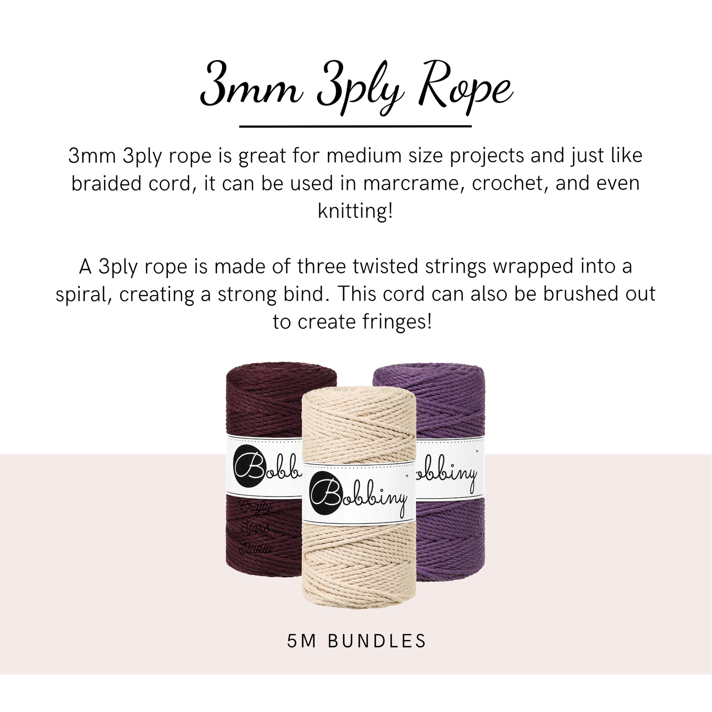 3mm 3ply Macrame Rope - 5m Bundles