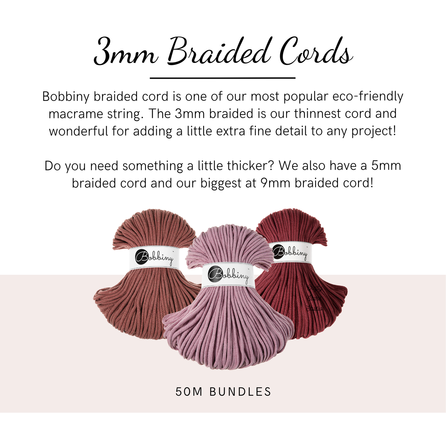 3mm Bobbiny Braided Cord - 50m Bundles