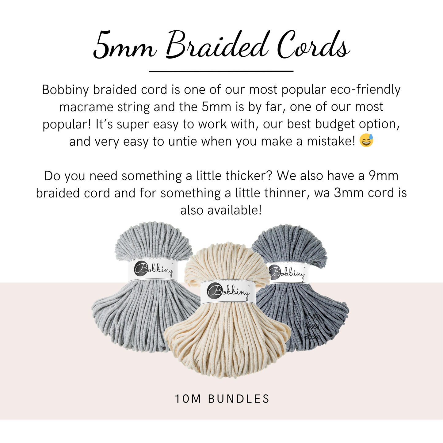 5mm Bobbiny Braided Cord - 10m Bundles