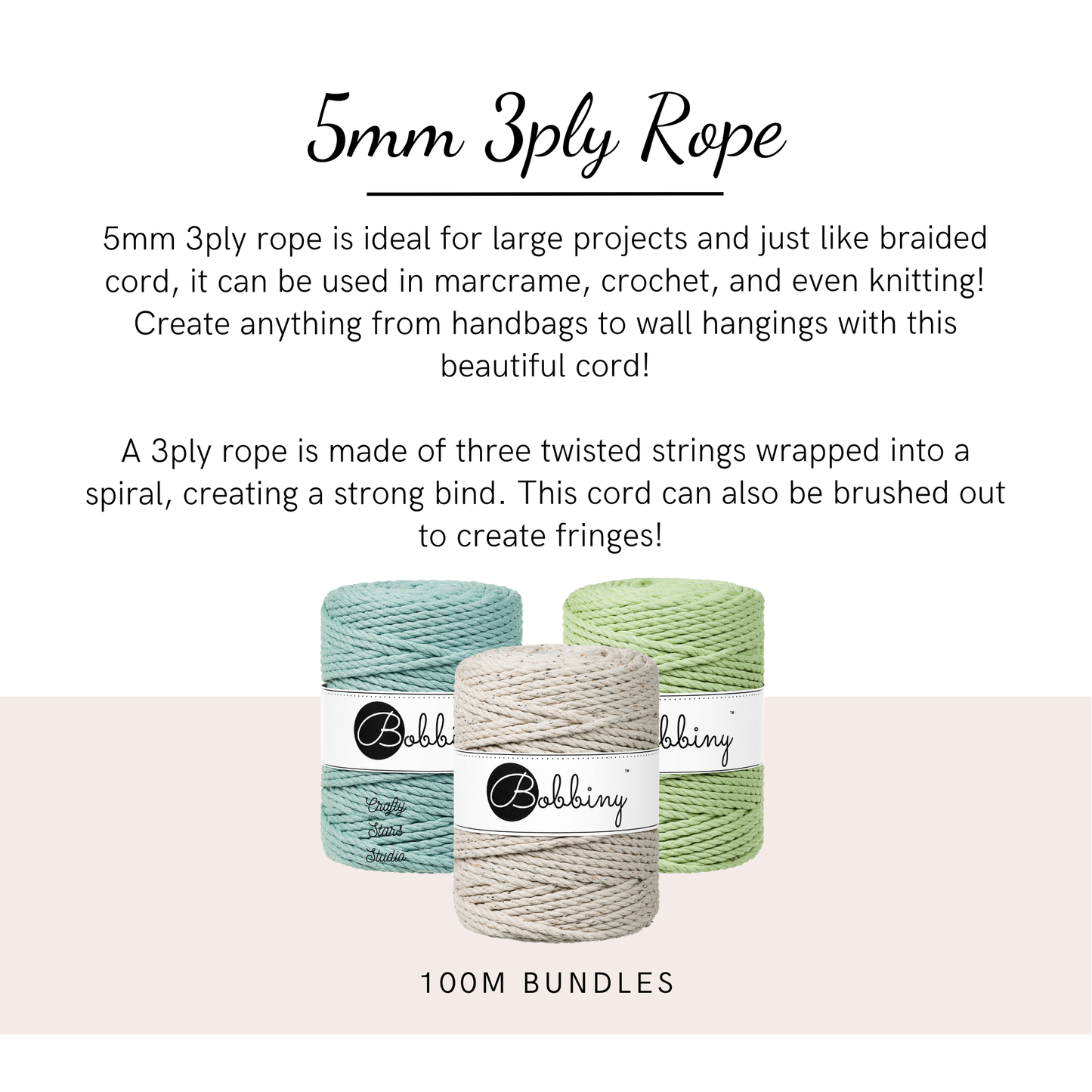 5mm Bobbiny 3ply Macrame Rope - 100m Bundles